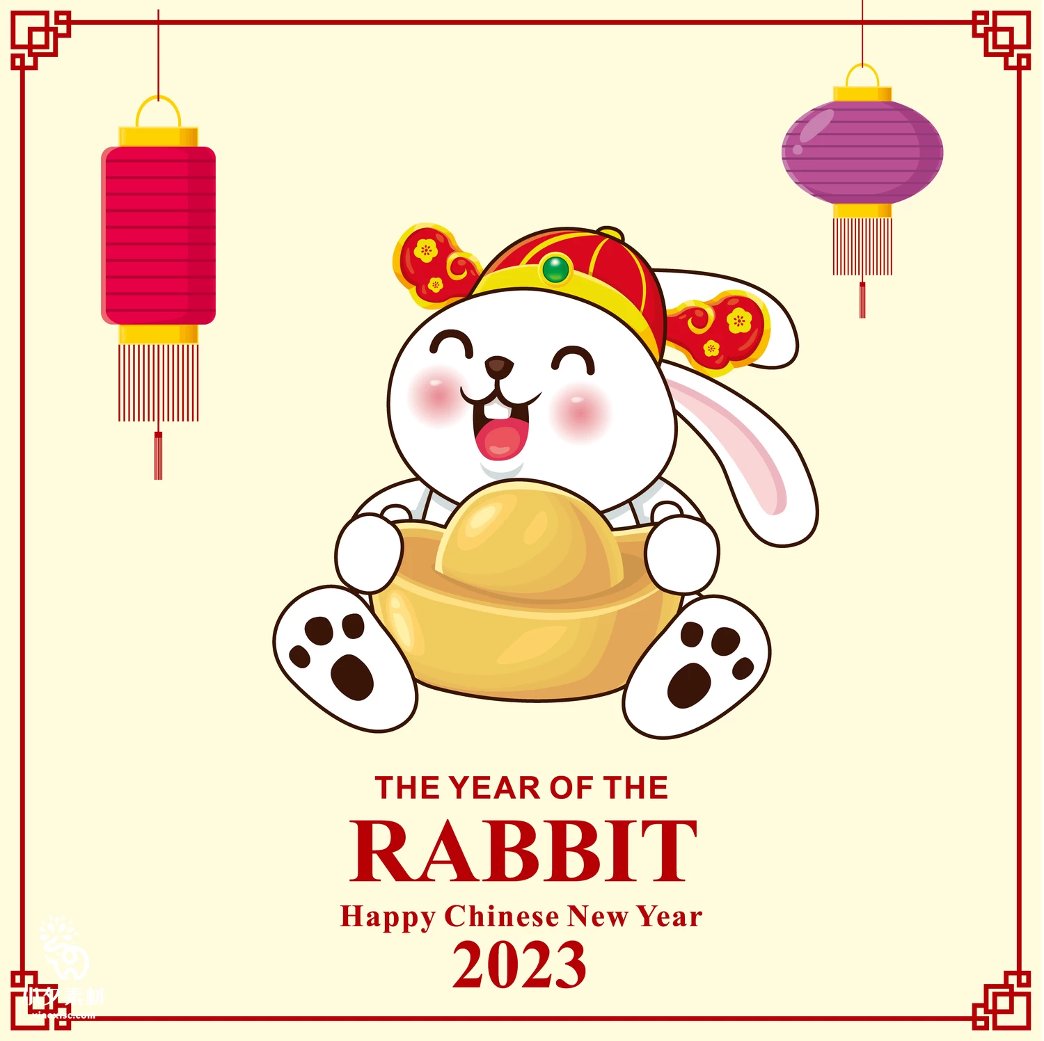 2023年兔年恭贺新春新年快乐喜庆节日宣传海报图片AI矢量设计素材【023】